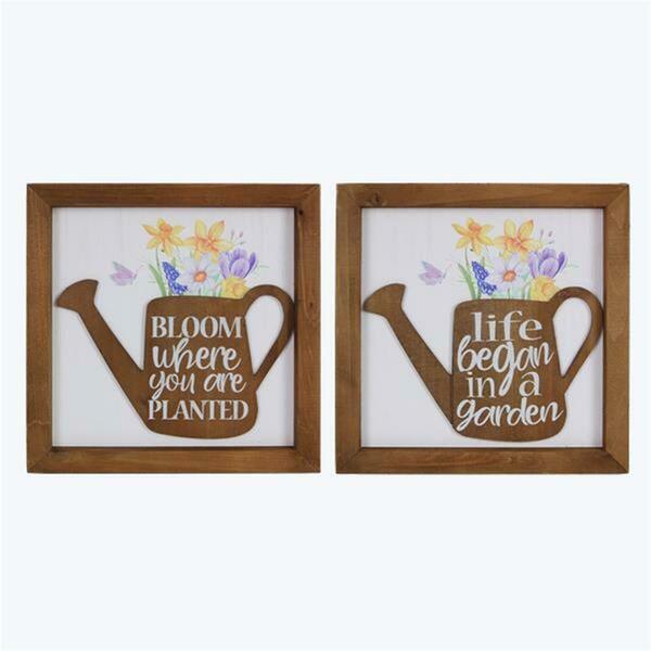 Youngs Wood Wall Sign with Watering Can, Assorted Color - 2 Piece 72133
